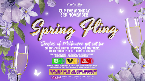 CUP EVE - Spring Fling Singles Party at The Stamford Inn, Rowville!