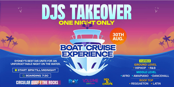 VOLUMEBoatParty - 3 LEVELS OF FUN- HipHop-R&B- AFRO & REGGAETON-SAT 30 AUG!
