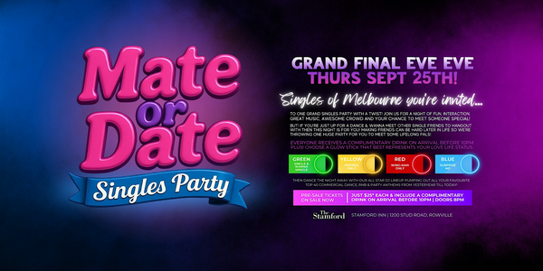 Mate or Date Singles Party at The Stamford Inn, Rowville!